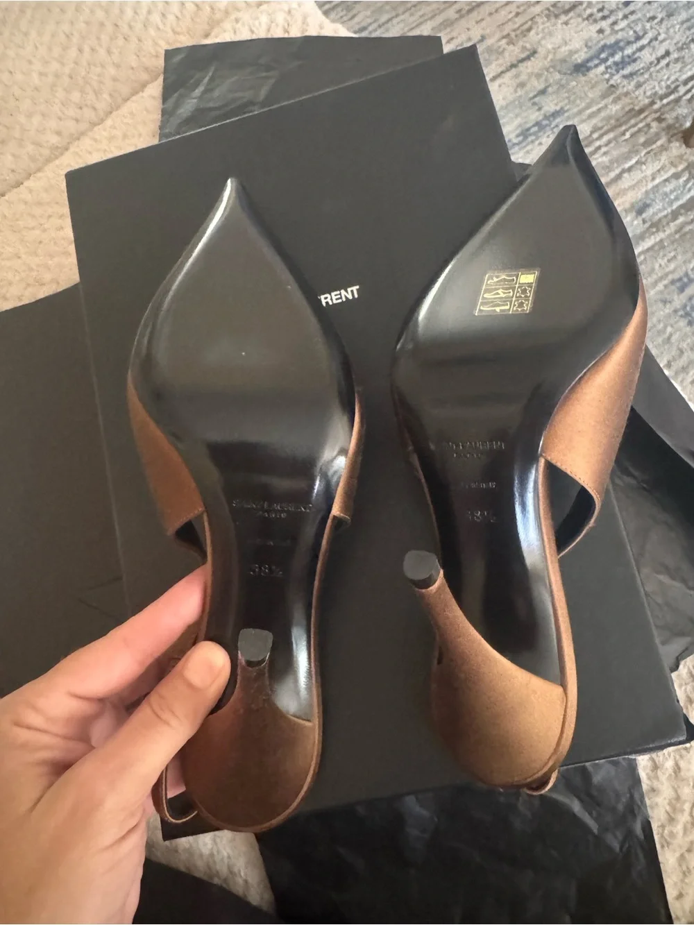 Saint Laurent Bronze Brown Pointed Toe Slingback Pumps - Picture 8 of 12
